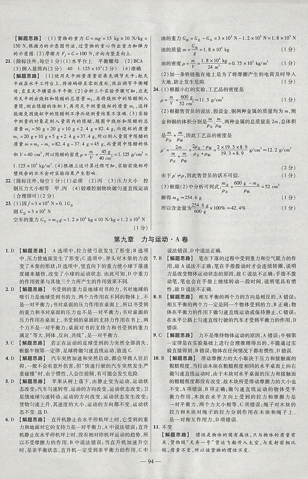 2018年金考卷活頁題選八年級(jí)物理下冊(cè)蘇科版 參考答案第10頁