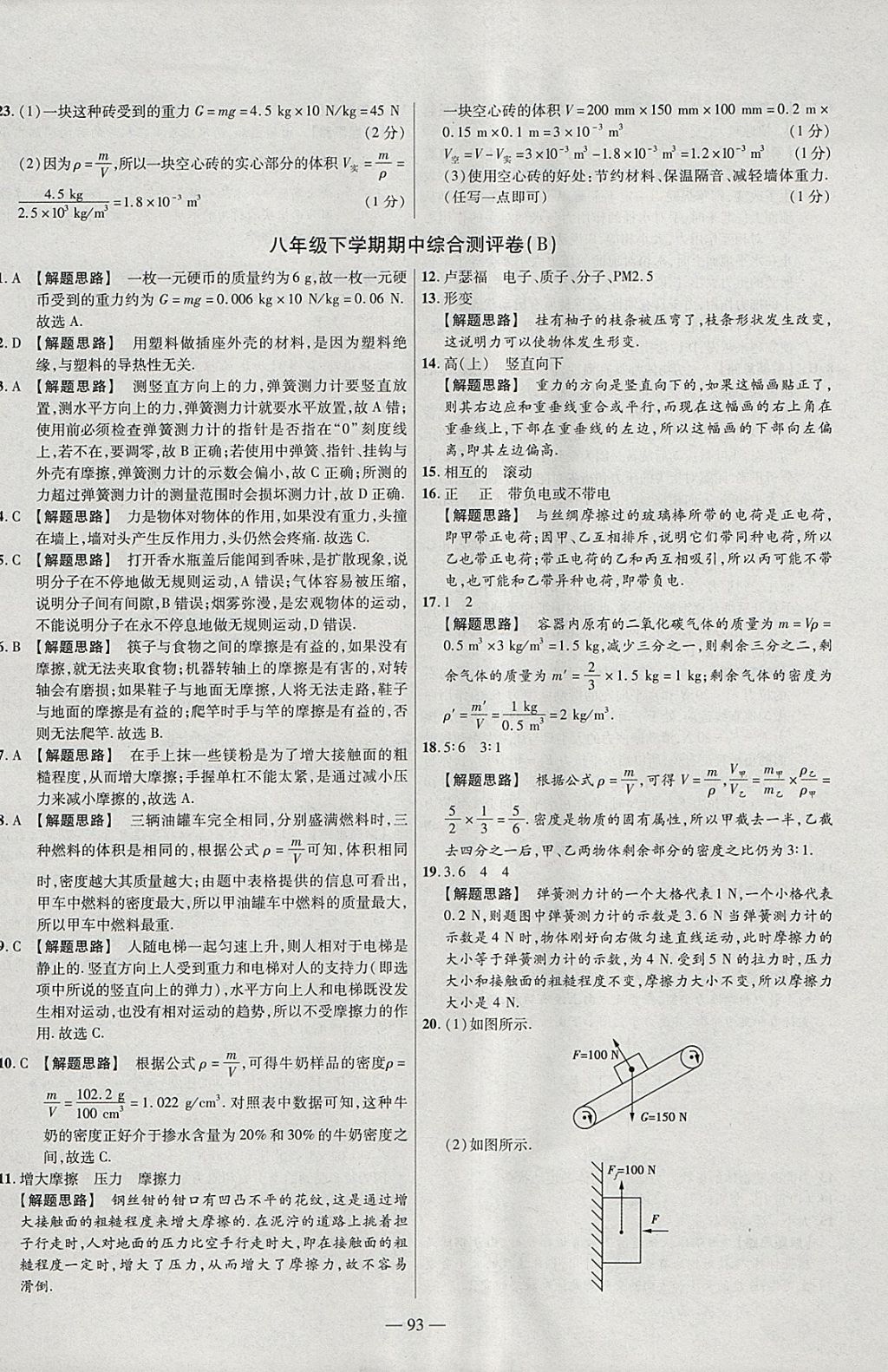 2018年金考卷活頁題選八年級(jí)物理下冊(cè)蘇科版 參考答案第9頁