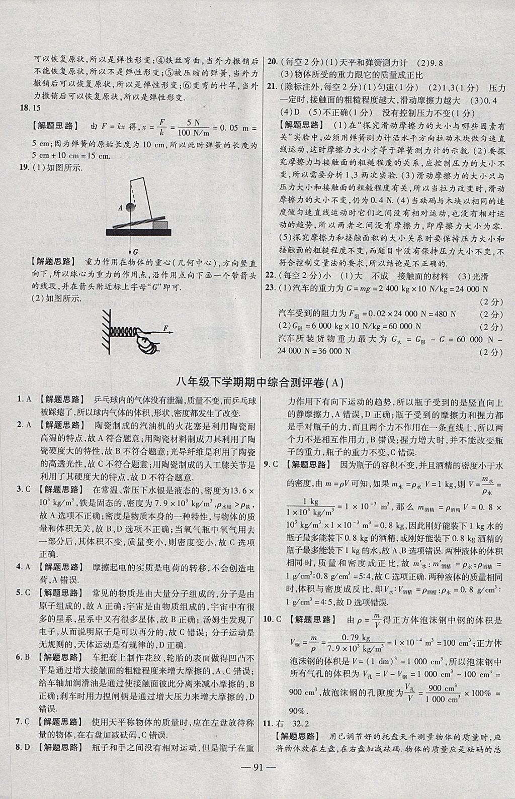 2018年金考卷活頁題選八年級(jí)物理下冊蘇科版 參考答案第7頁