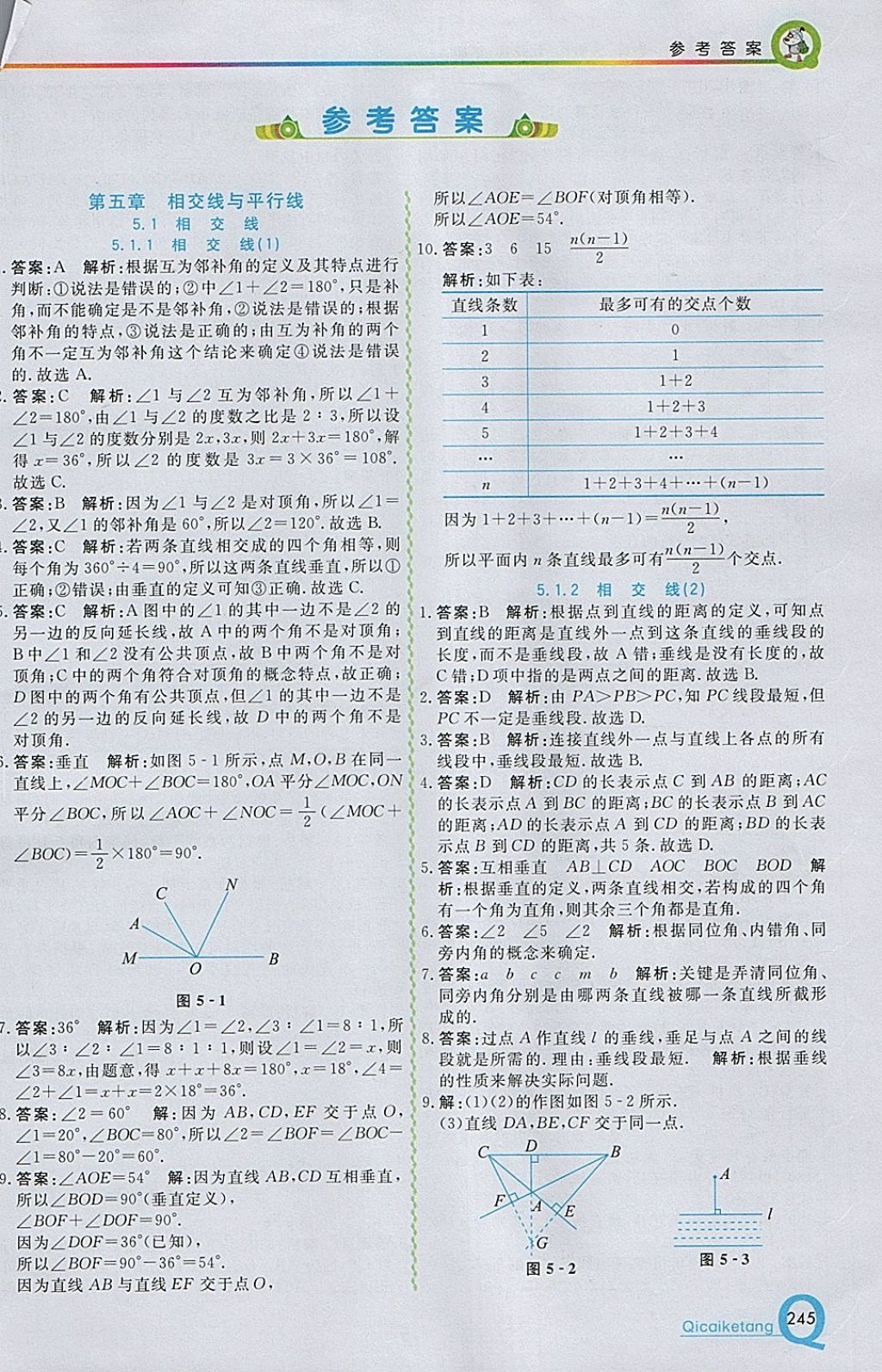 2018年初中一点通七彩课堂七年级数学下册人教版 参考答案第1页