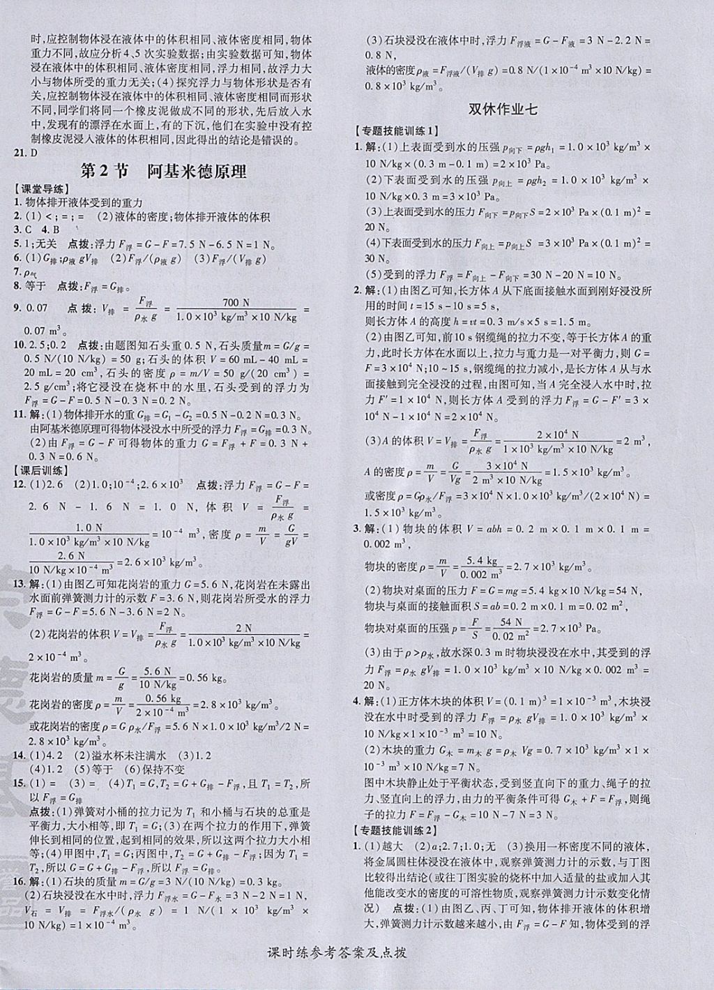 2018年點(diǎn)撥訓(xùn)練八年級物理下冊人教版 參考答案第16頁