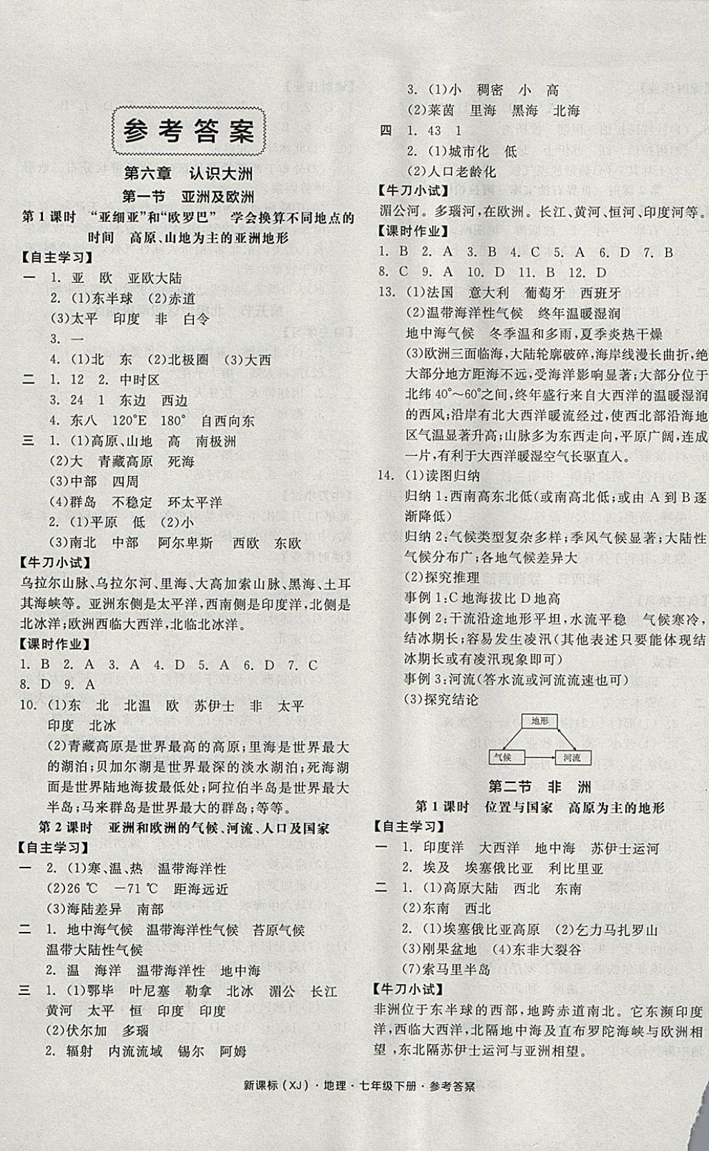 2022年全品学练考七年级地理下册湘教版第1页参考答案