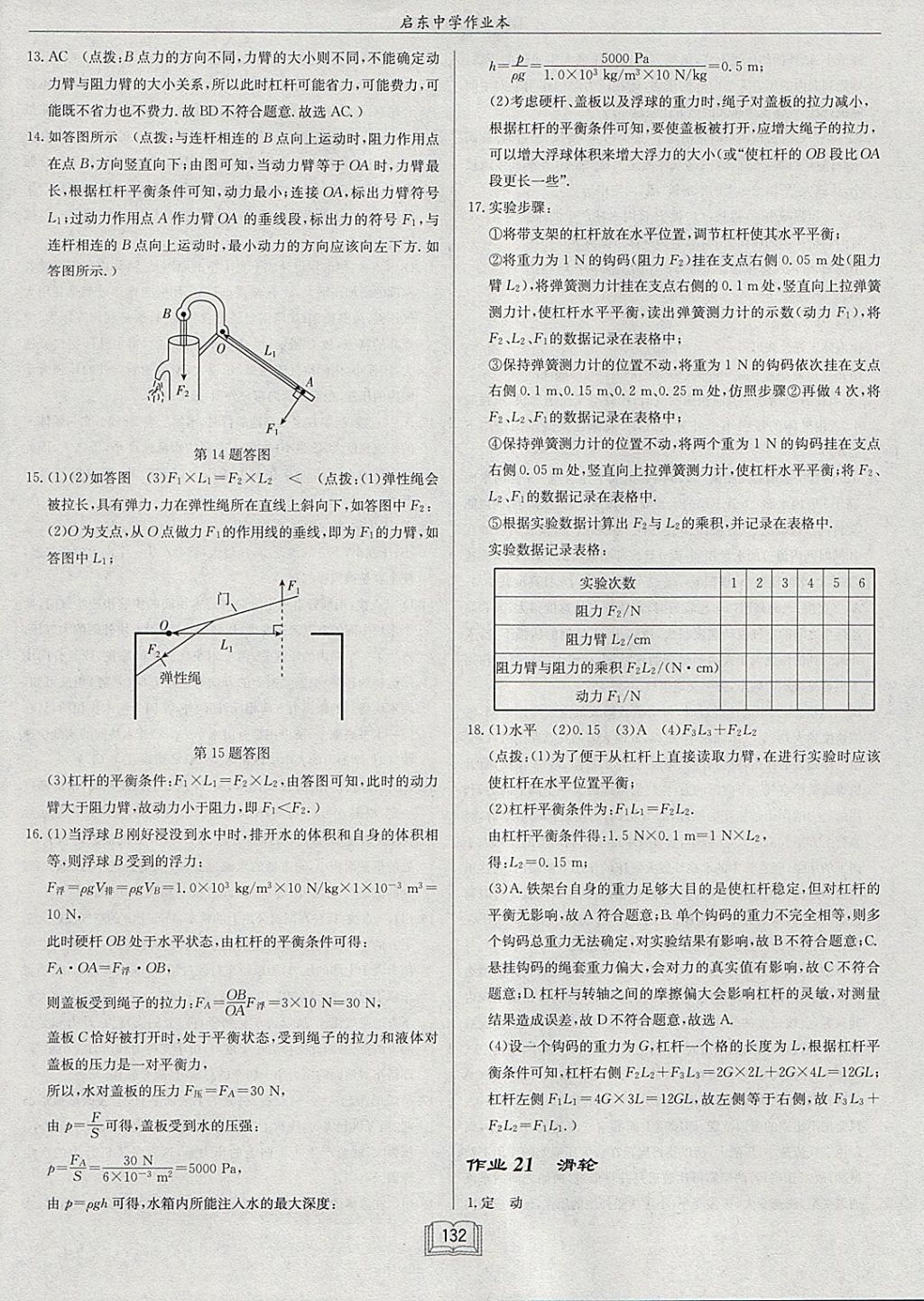 2018年啟東中學(xué)作業(yè)本八年級物理下冊北師大版 參考答案第28頁