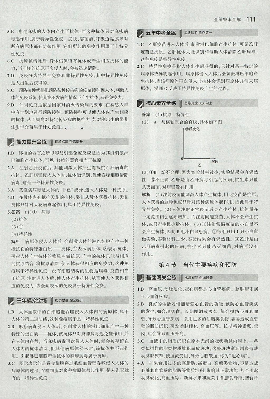 2018年5年中考3年模擬初中生物七年級下冊北師大版 參考答案第27頁