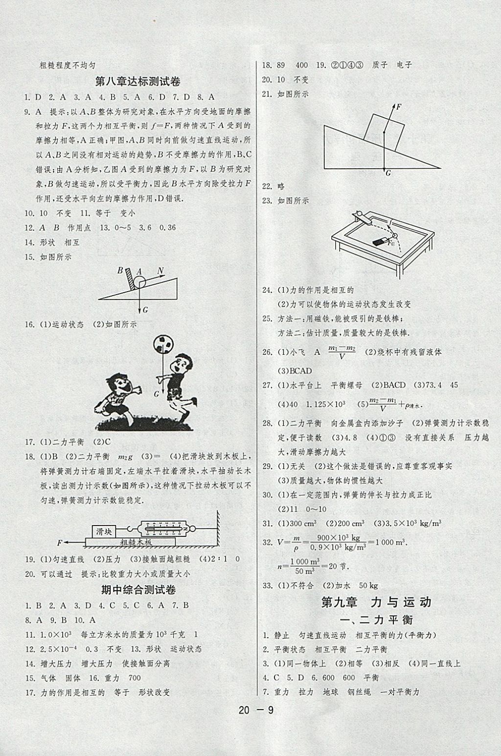 2018年1課3練單元達標測試八年級物理下冊蘇科版 參考答案第9頁