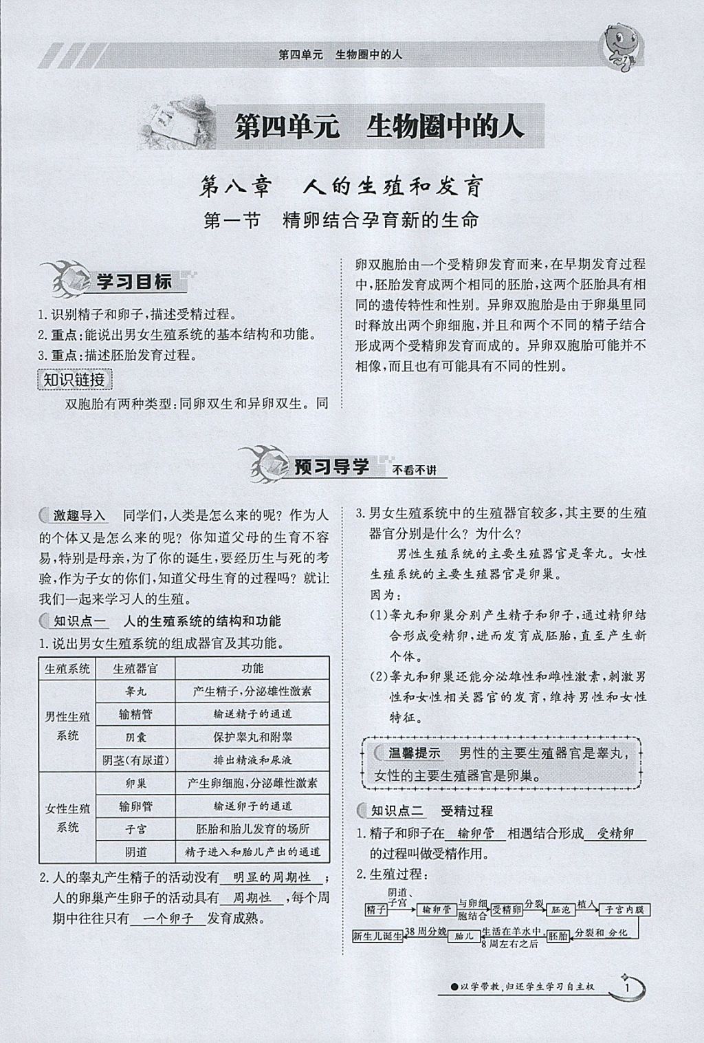 2018年金太阳导学案七年级生物下册苏教版 参考答案第1页