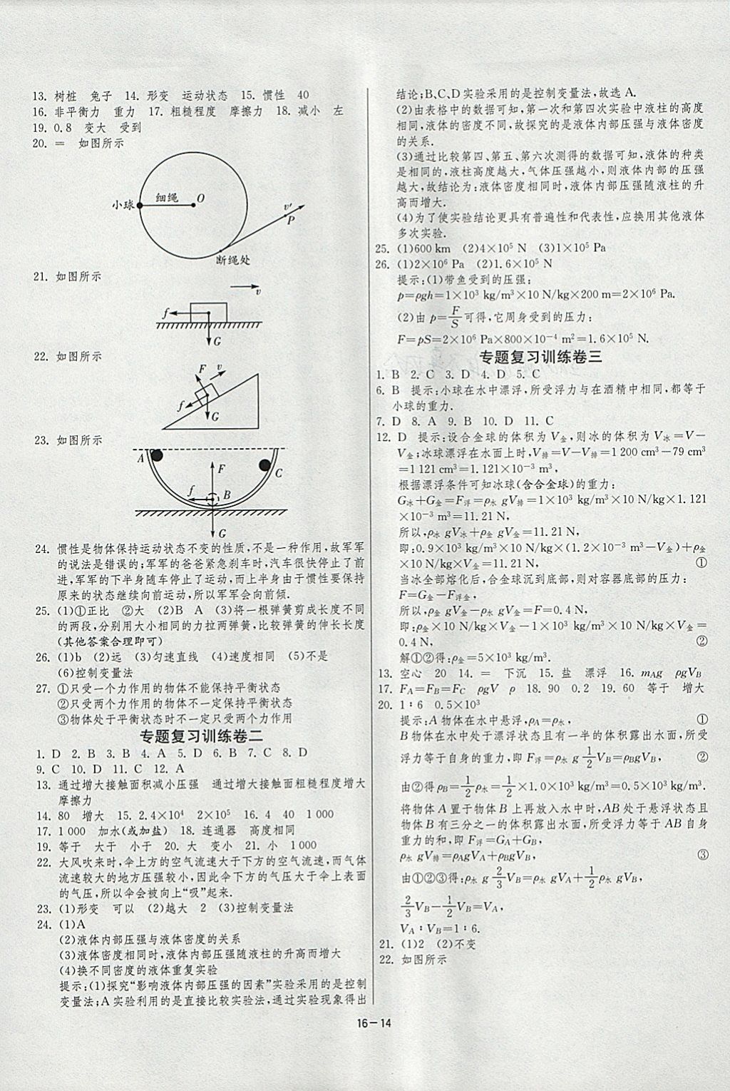 2018年1課3練單元達(dá)標(biāo)測(cè)試八年級(jí)物理下冊(cè)人教版 參考答案第14頁(yè)