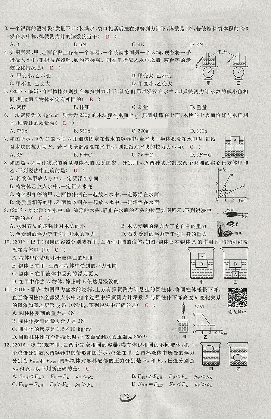 2018年思維新觀察八年級物理下冊 參考答案第124頁