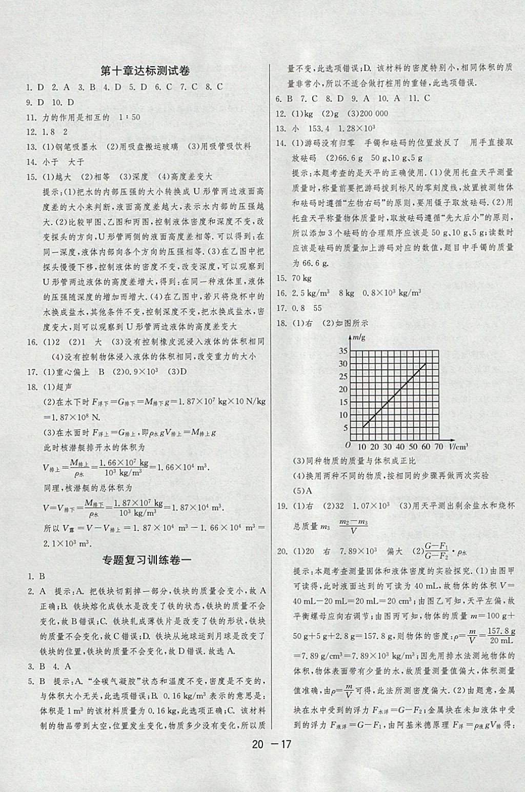 2018年1課3練單元達(dá)標(biāo)測試八年級物理下冊蘇科版 參考答案第17頁