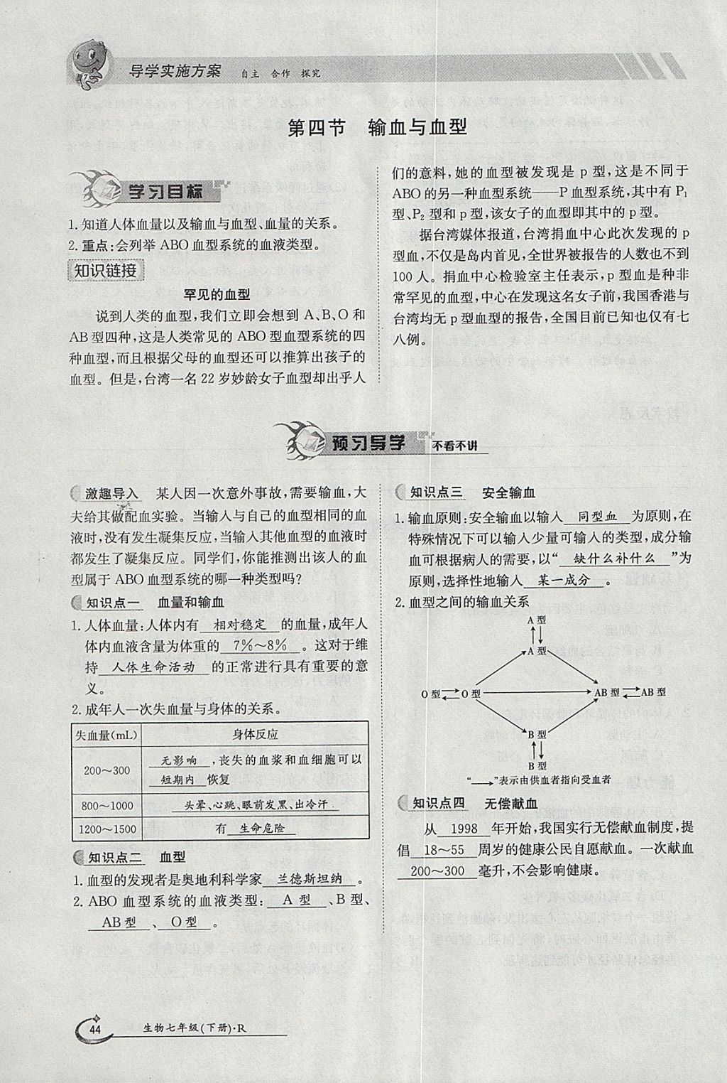 2018年金太陽導學案七年級生物下冊人教版 參考答案第44頁