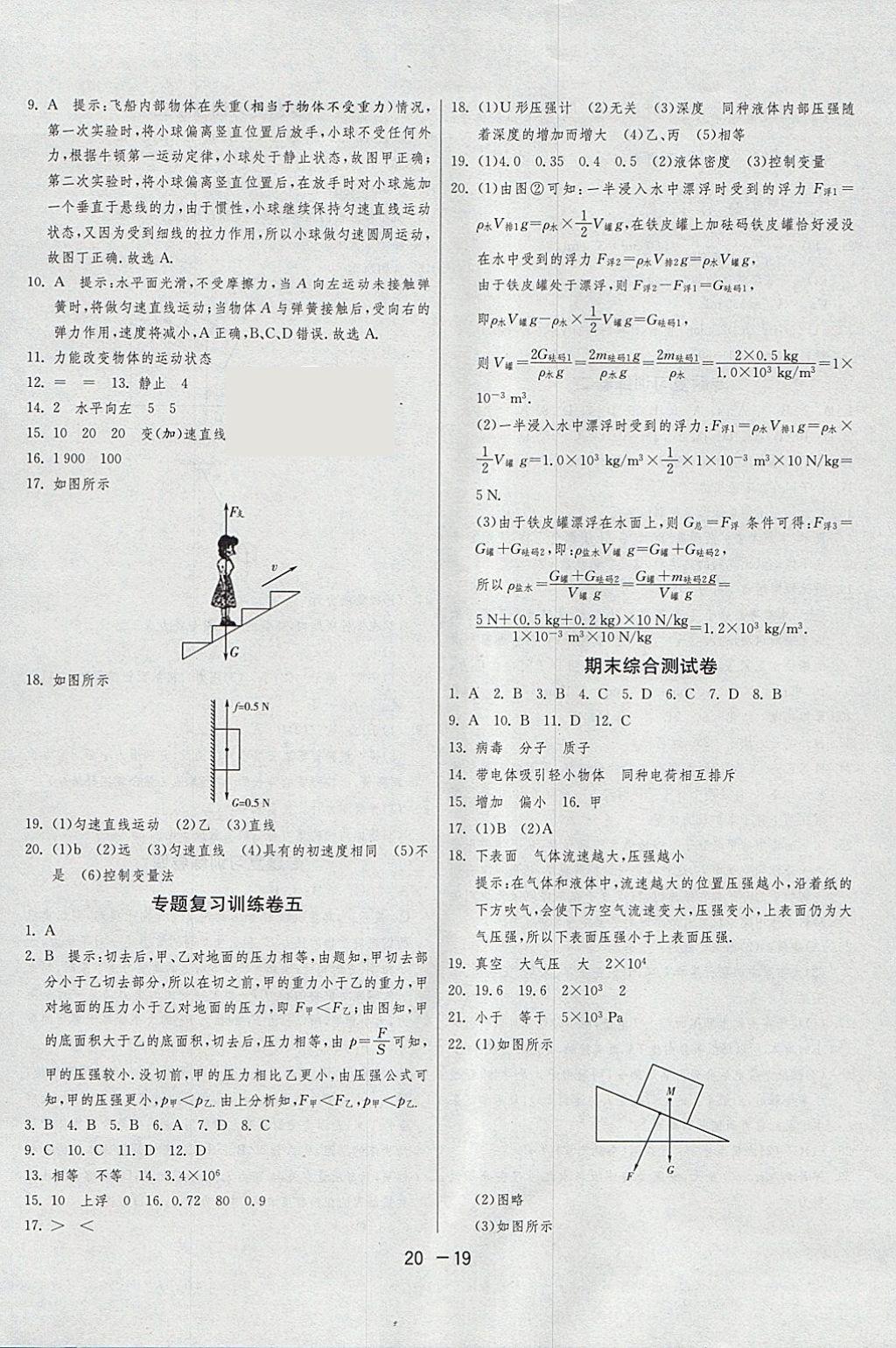 2018年1課3練單元達(dá)標(biāo)測(cè)試八年級(jí)物理下冊(cè)蘇科版 參考答案第19頁