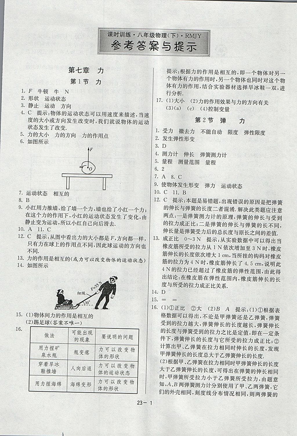 2018年課時(shí)訓(xùn)練八年級(jí)物理下冊(cè)人教版 參考答案第1頁(yè)