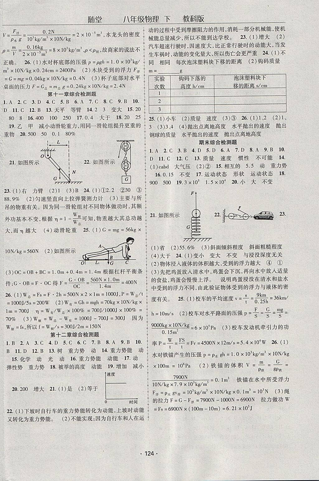 2018年隨堂1加1導練八年級物理下冊教科版 參考答案第8頁