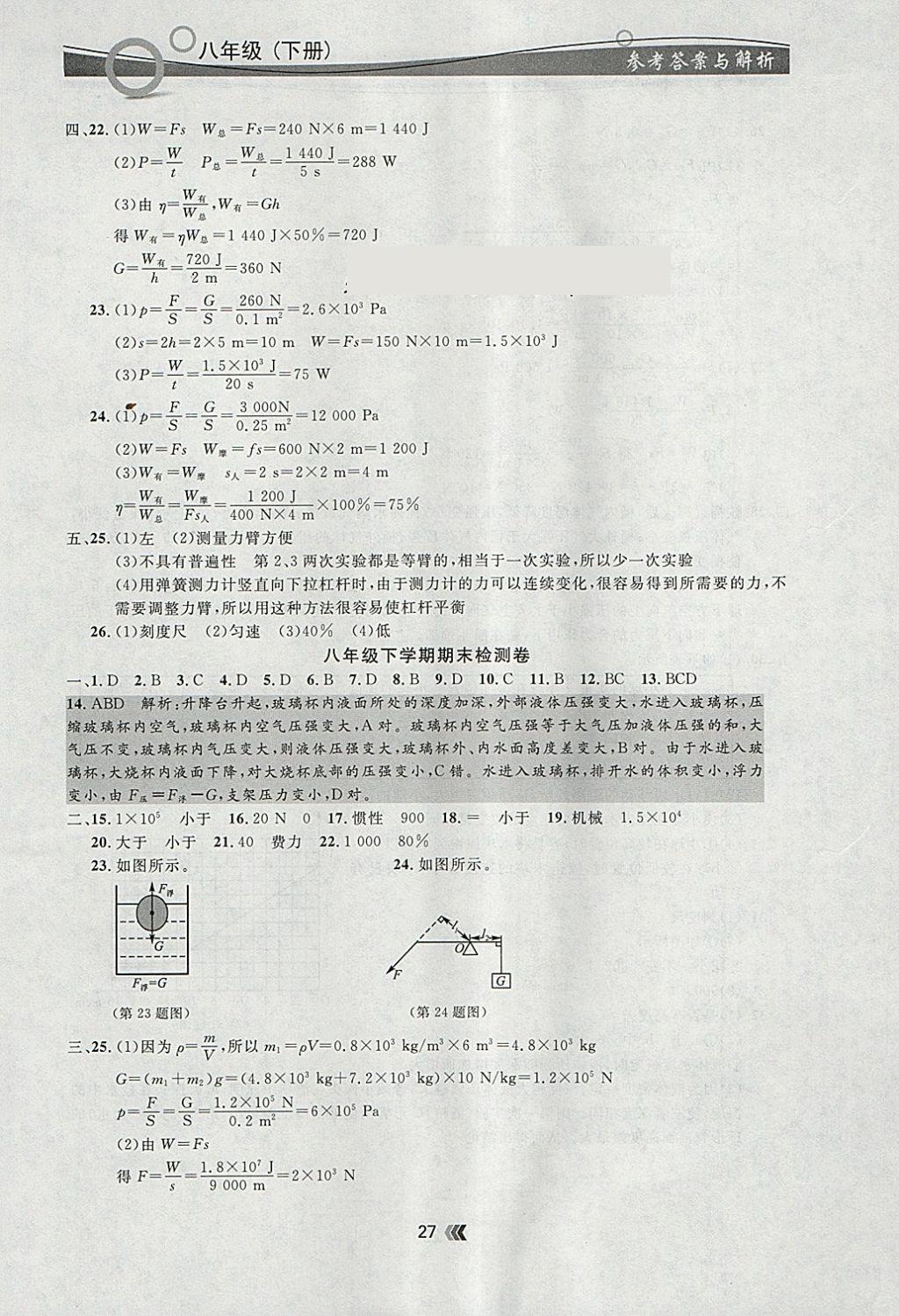 2018年點(diǎn)石成金金牌每課通八年級(jí)物理下冊(cè)人教版 參考答案第27頁(yè)