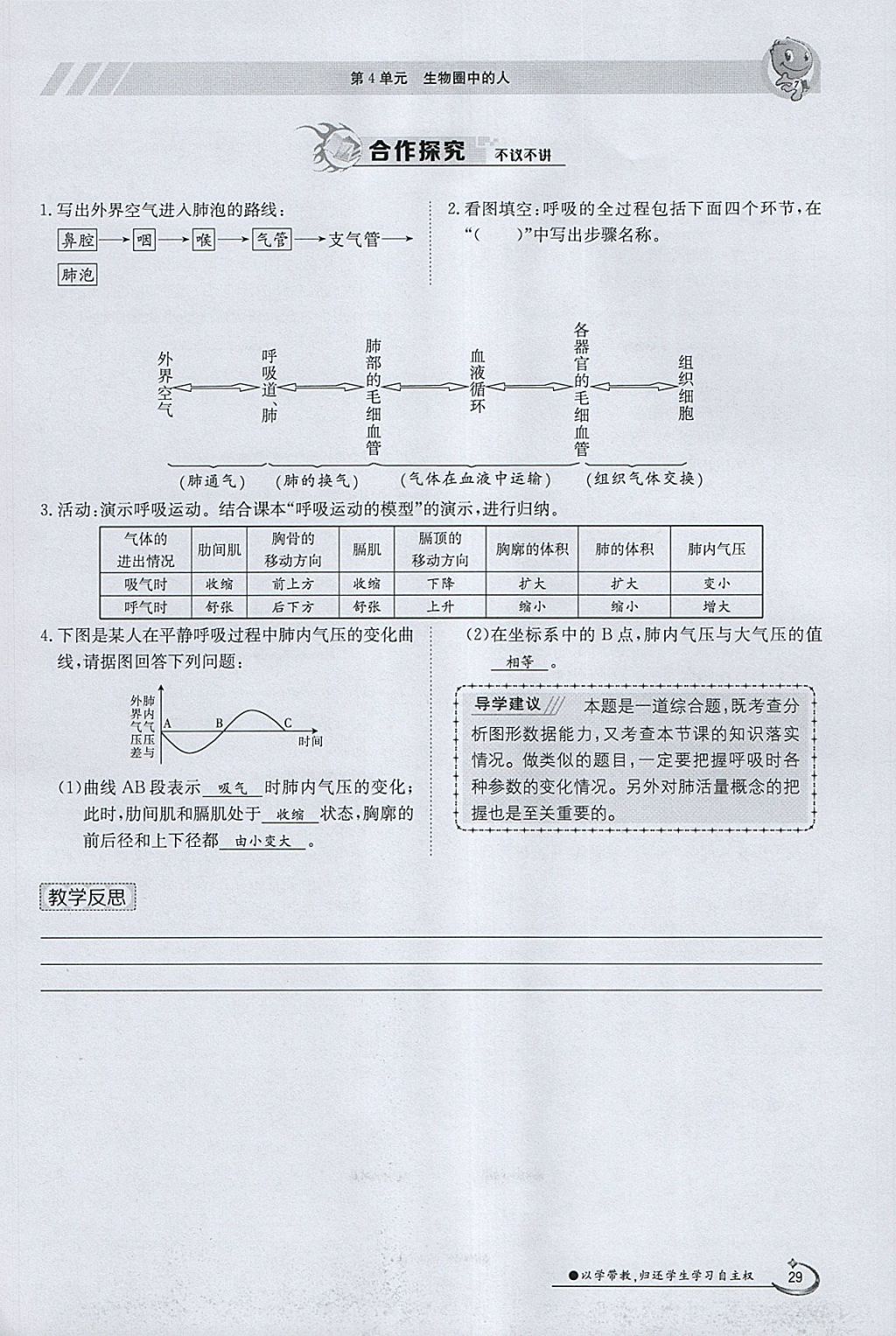 2018年金太陽(yáng)導(dǎo)學(xué)案七年級(jí)生物下冊(cè)北師大版 參考答案第29頁(yè)