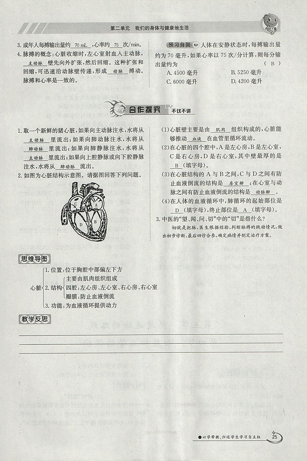 2018年金太陽導(dǎo)學(xué)案七年級生物下冊冀少版 參考答案第25頁