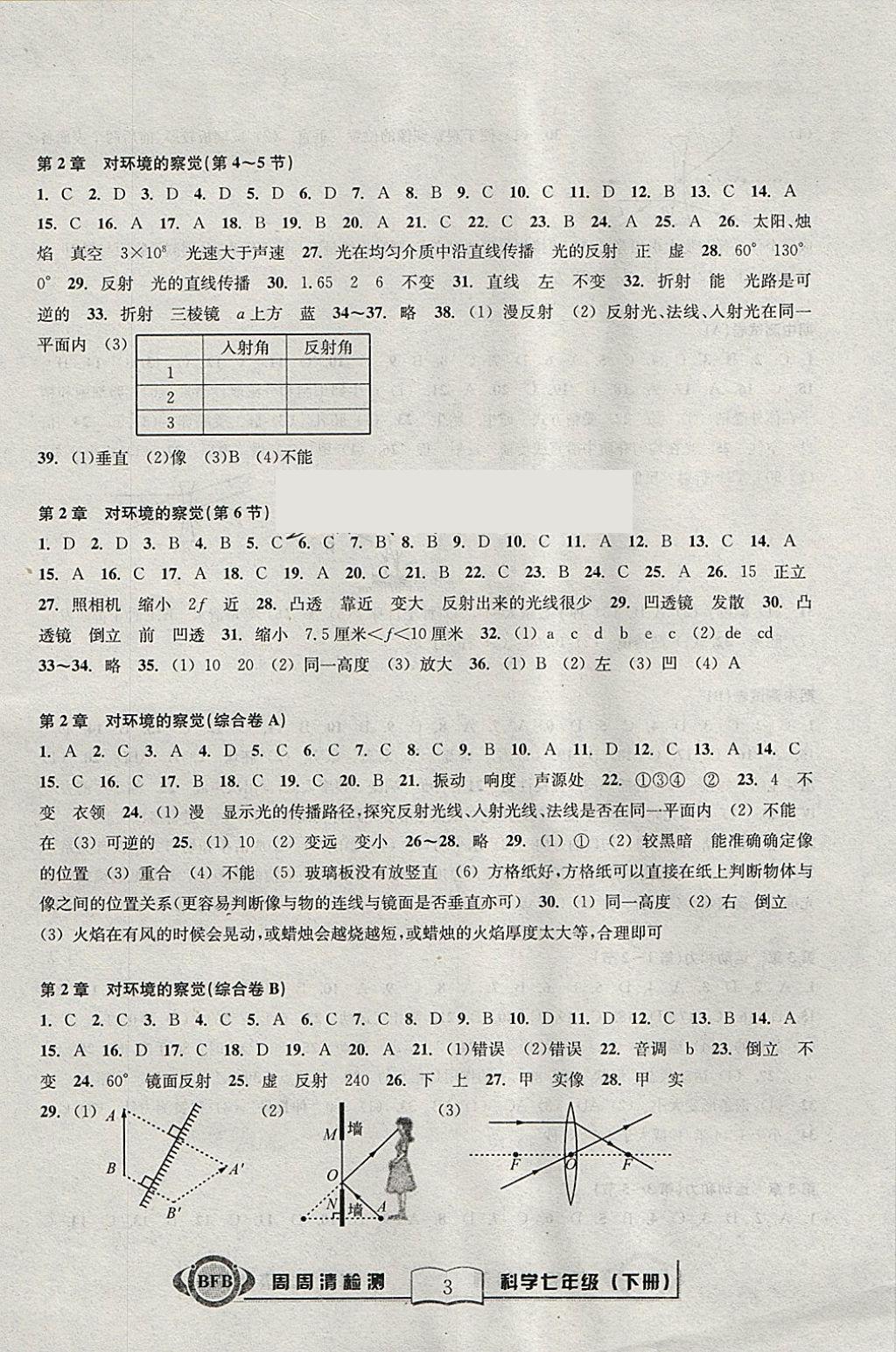 2018年周周清檢測(cè)七年級(jí)科學(xué)下冊(cè)理科綜合浙教版 參考答案第3頁