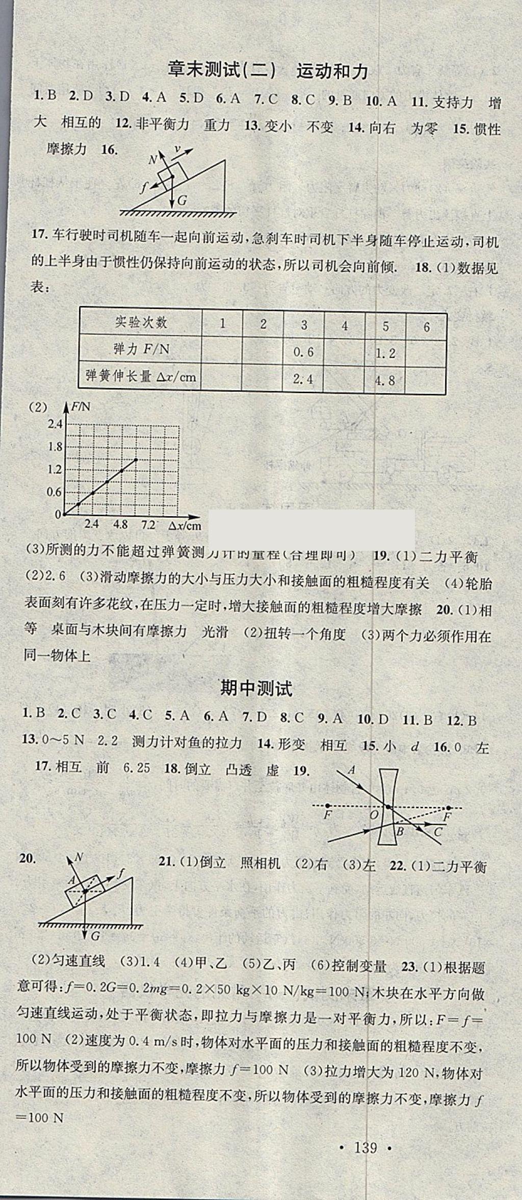 2018年名校課堂八年級物理下冊北師大版黑龍江教育出版社 參考答案第22頁