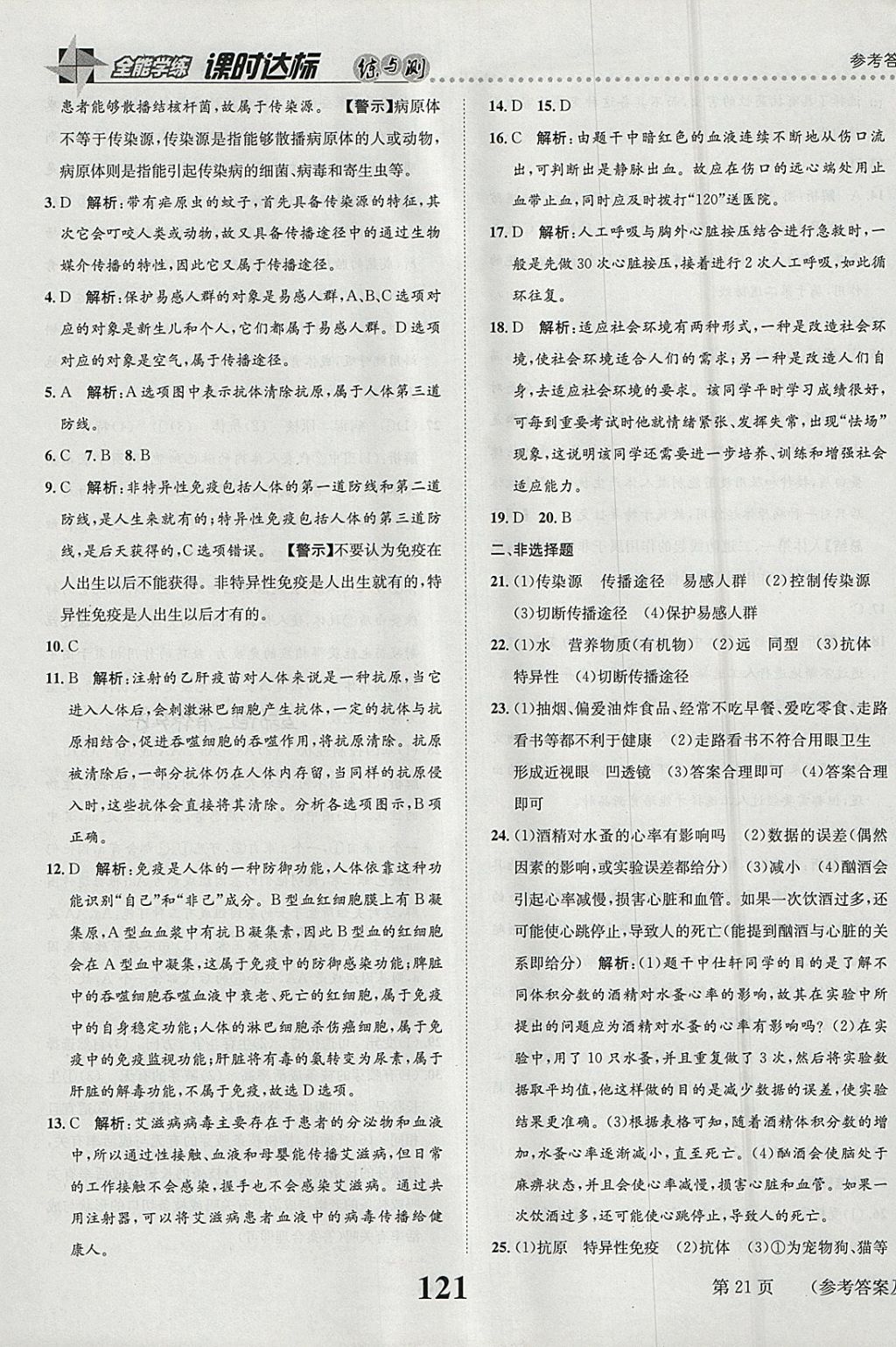 2018年課時(shí)達(dá)標(biāo)練與測(cè)八年級(jí)生物下冊(cè)人教版 參考答案第21頁(yè)