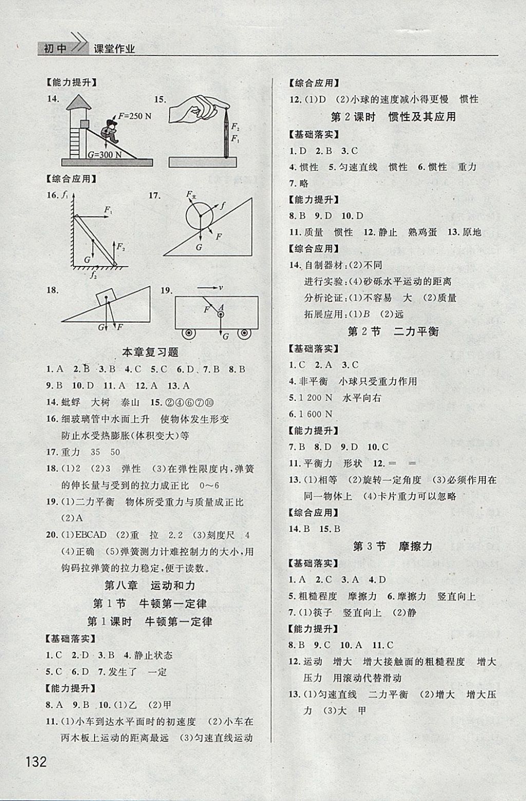2018年长江作业本课堂作业八年级物理下册 参考答案第2页