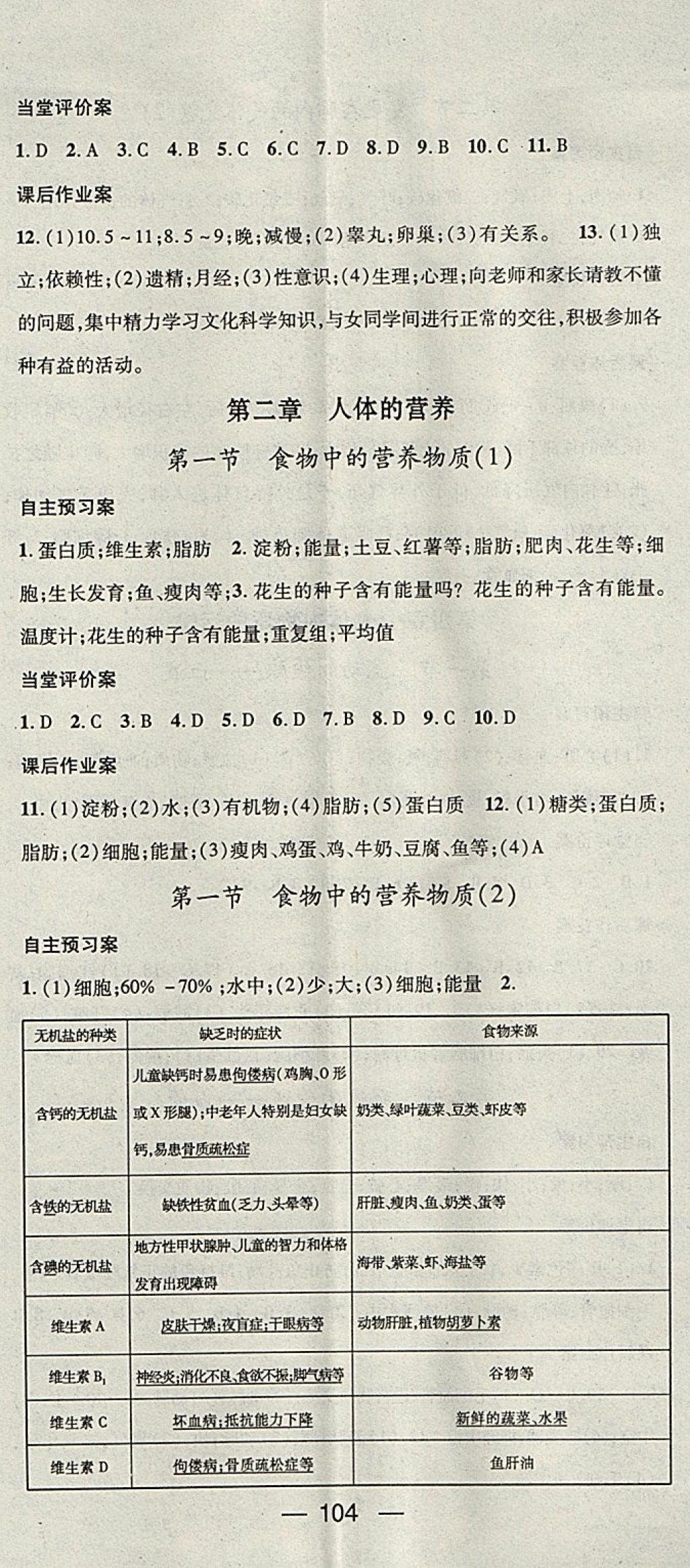 2018年名師測控七年級生物下冊人教版 參考答案第2頁