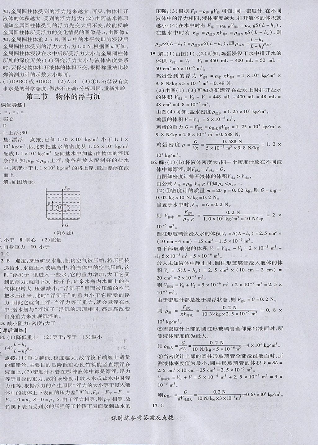 2018年點撥訓練八年級物理下冊滬科版 參考答案第16頁