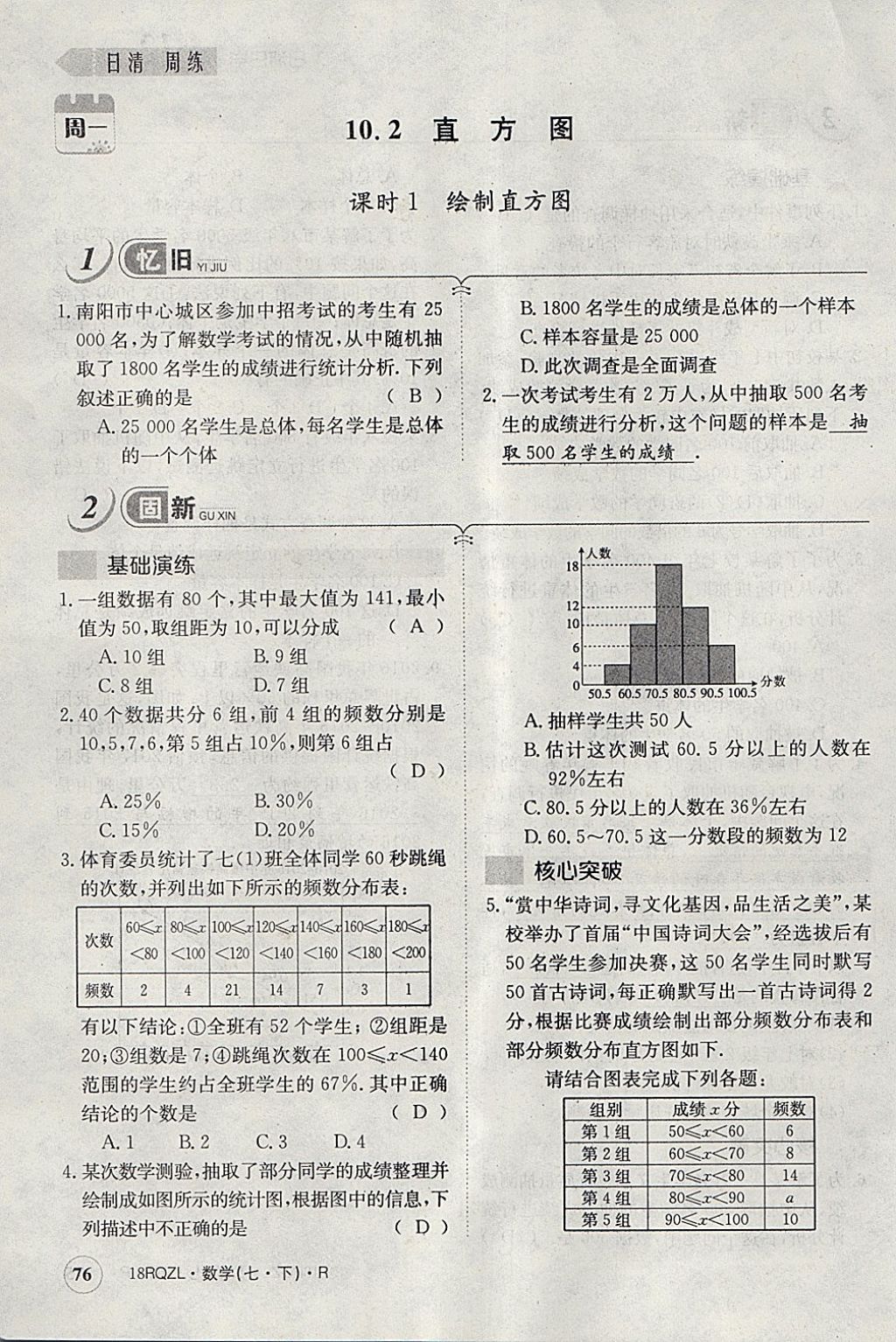 2018年日清周練限時(shí)提升卷七年級(jí)數(shù)學(xué)下冊(cè)人教版 參考答案第113頁(yè)