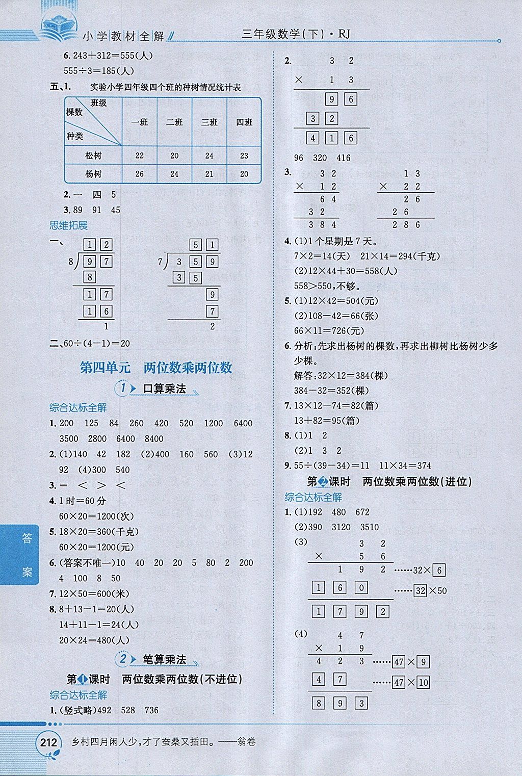 2018年小學(xué)教材全解三年級(jí)數(shù)學(xué)下冊(cè)人教版 參考答案第6頁