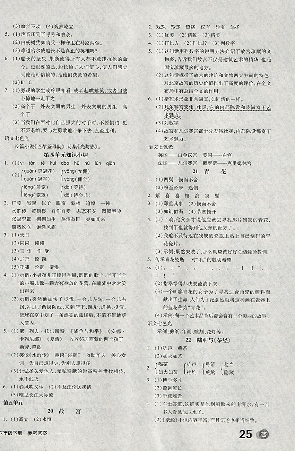 2018年全品學(xué)練考六年級語文下冊語文S版 參考答案第12頁