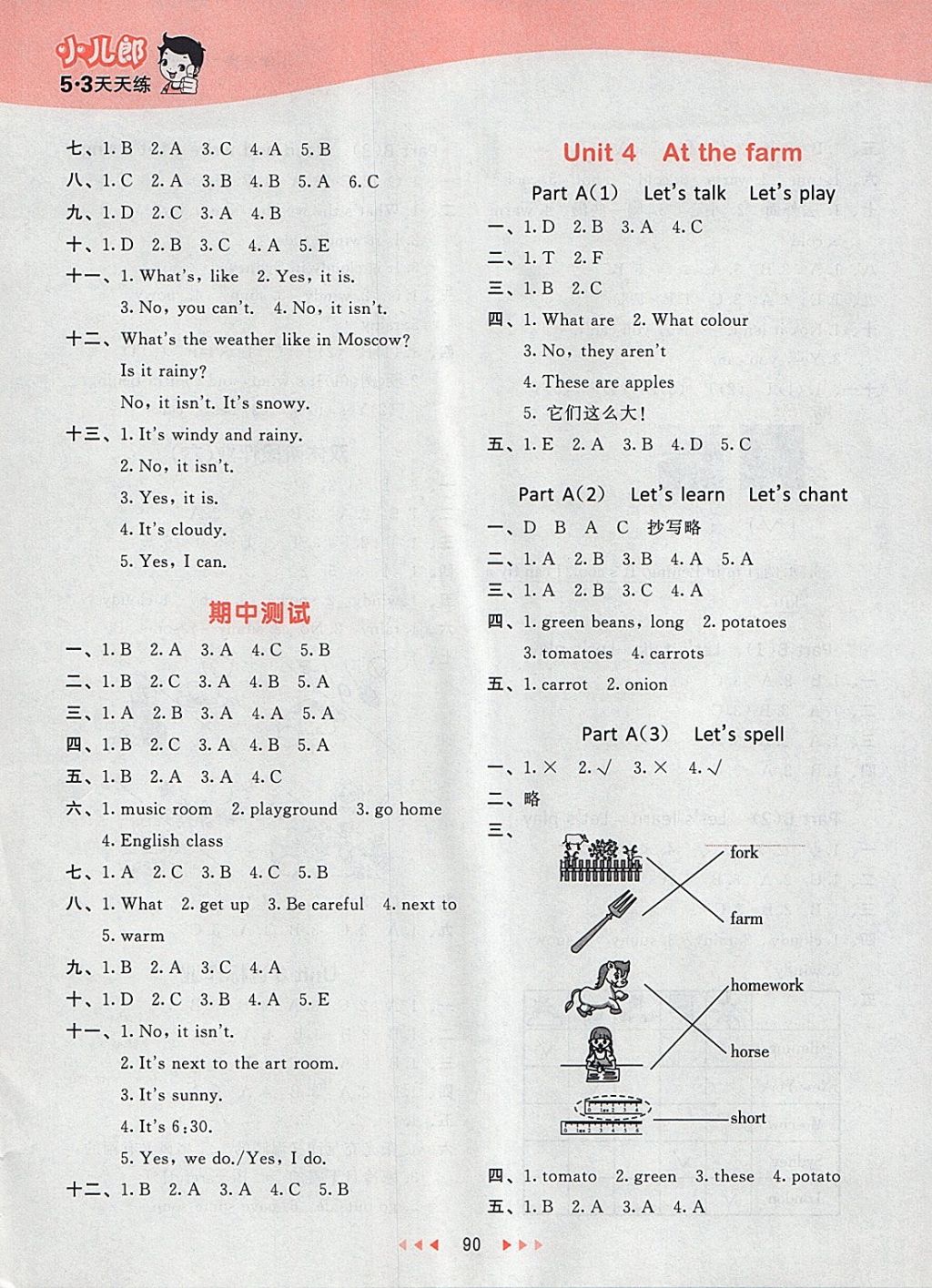 2018年53天天練小學(xué)英語四年級下冊人教PEP版 參考答案第6頁