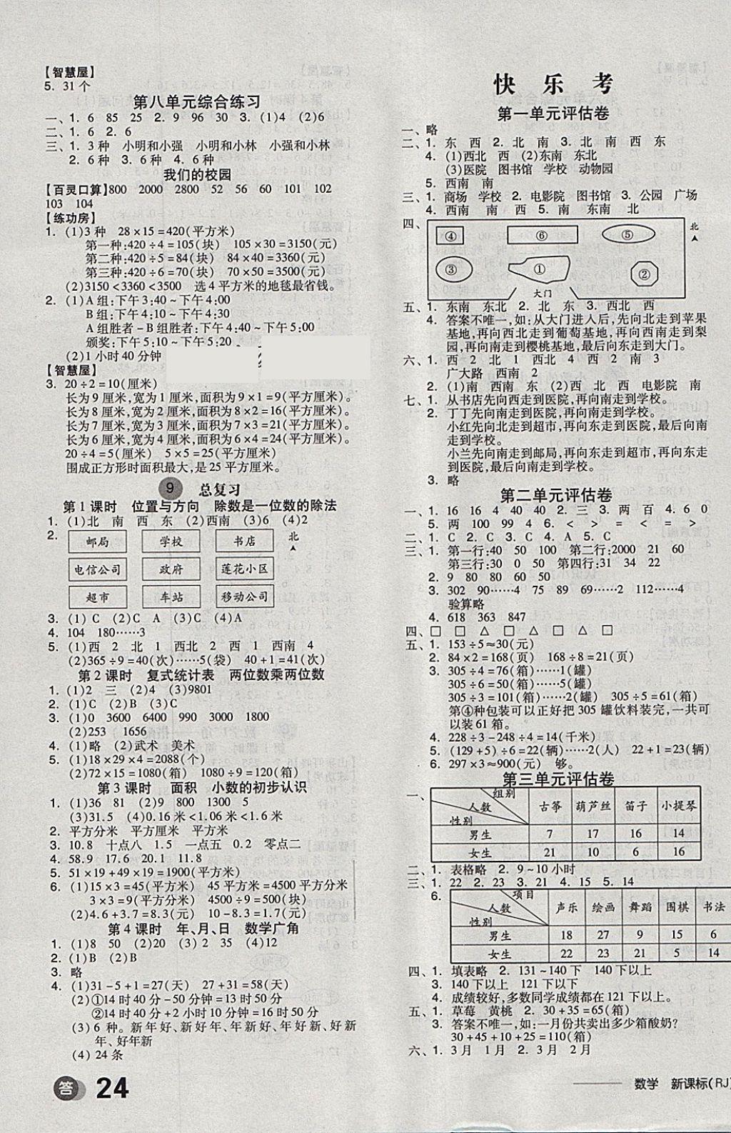 2018年全品学练考三年级数学下册人教版 参考答案第8页