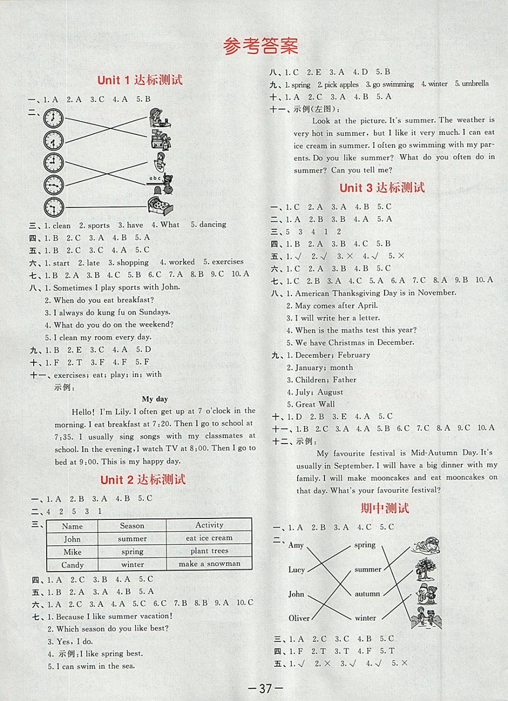 2018年53天天练小学英语五年级下册人教PEP版 参考答案第17页