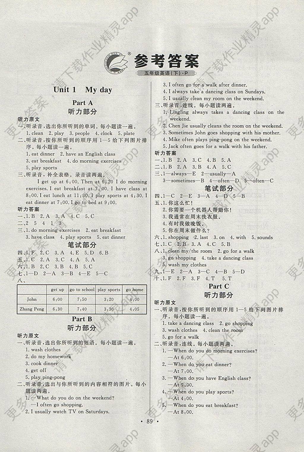 2018年每时每刻快乐优加作业本五年级英语下