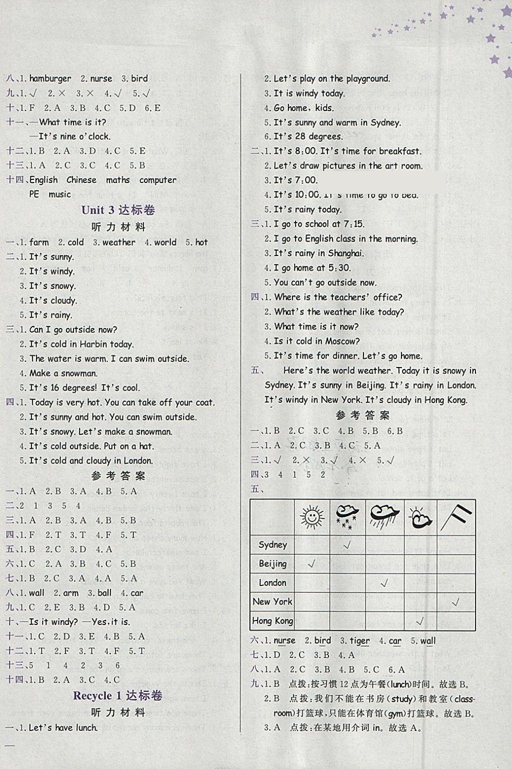 2018年黃岡小狀元達標卷四年級英語下冊人教PEP版廣東專版 參考答案第2頁