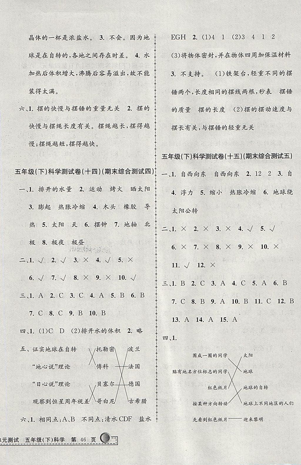 2018年孟建平小學(xué)單元測試五年級科學(xué)下冊教科版 參考答案第8頁