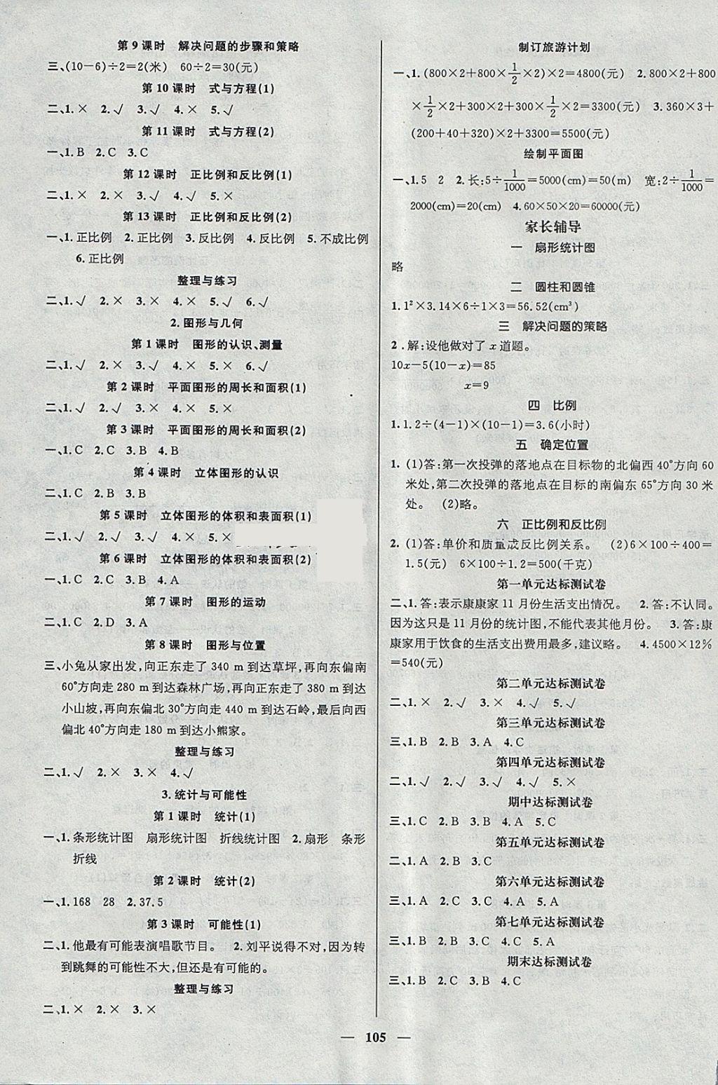 2018年名師測控六年級數(shù)學(xué)下冊蘇教版 參考答案第3頁