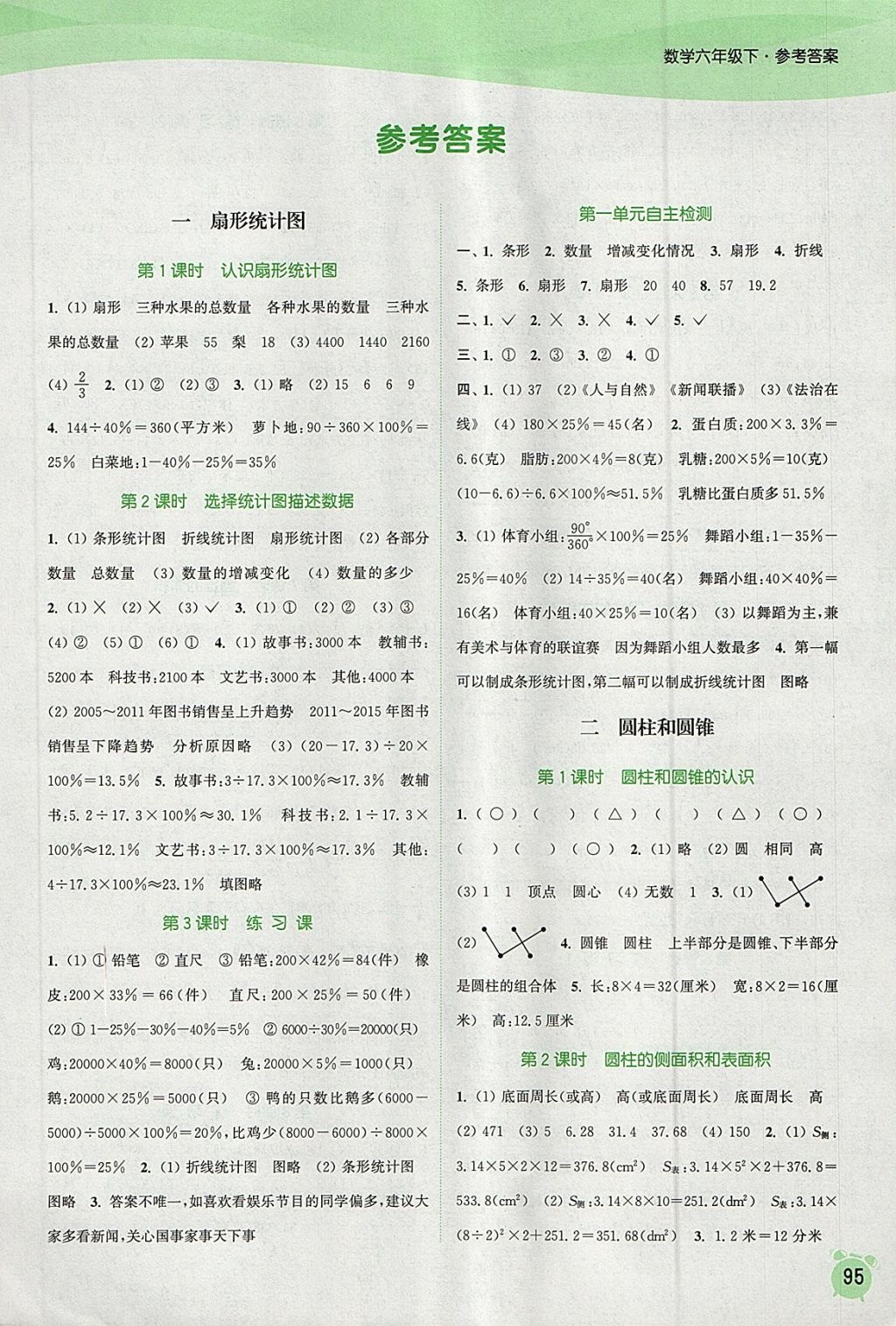 2018年通城学典课时作业本六年级数学下册苏教版江苏专用 参考答案第1页