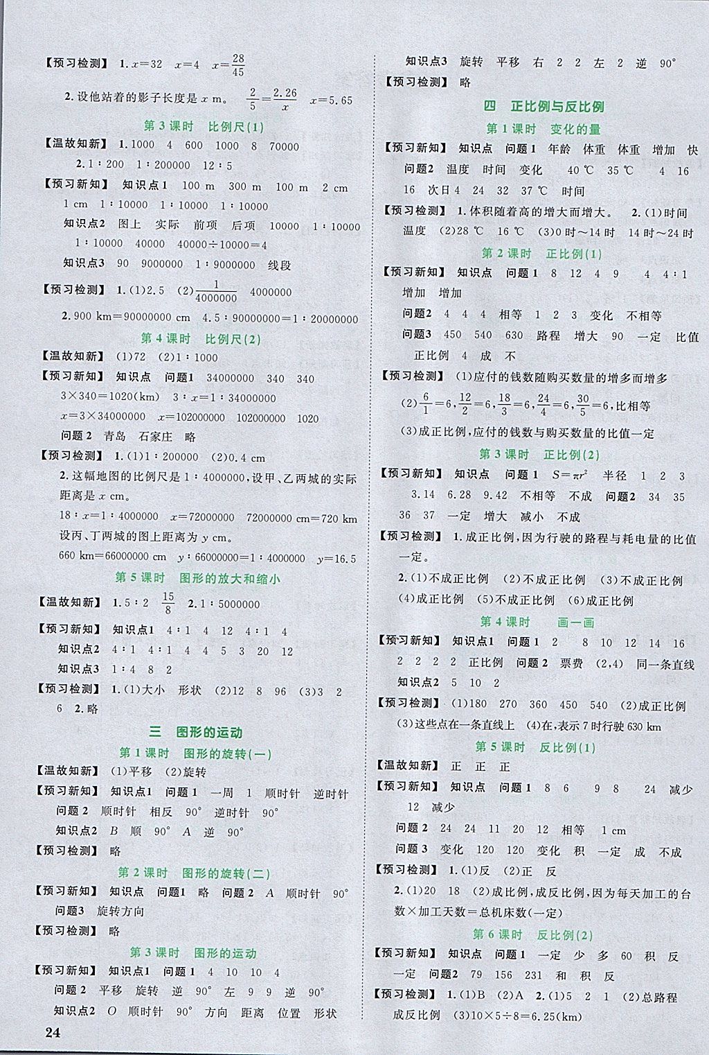 2018年陽光同學課時優(yōu)化作業(yè)六年級數(shù)學下冊北師大版 參考答案第10頁