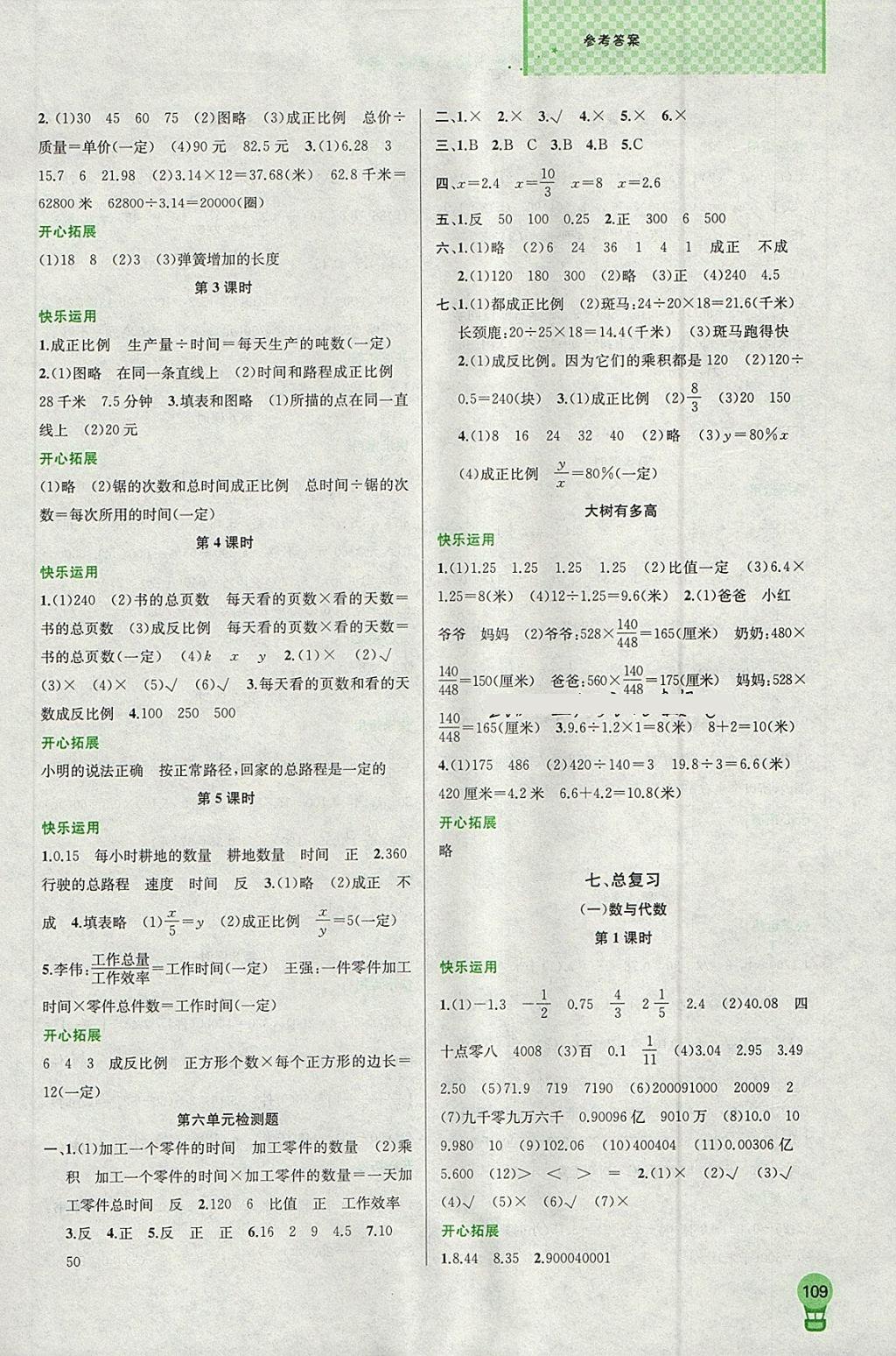 2018年金钥匙1加1课时作业六年级数学下册江苏版 参考答案第7页