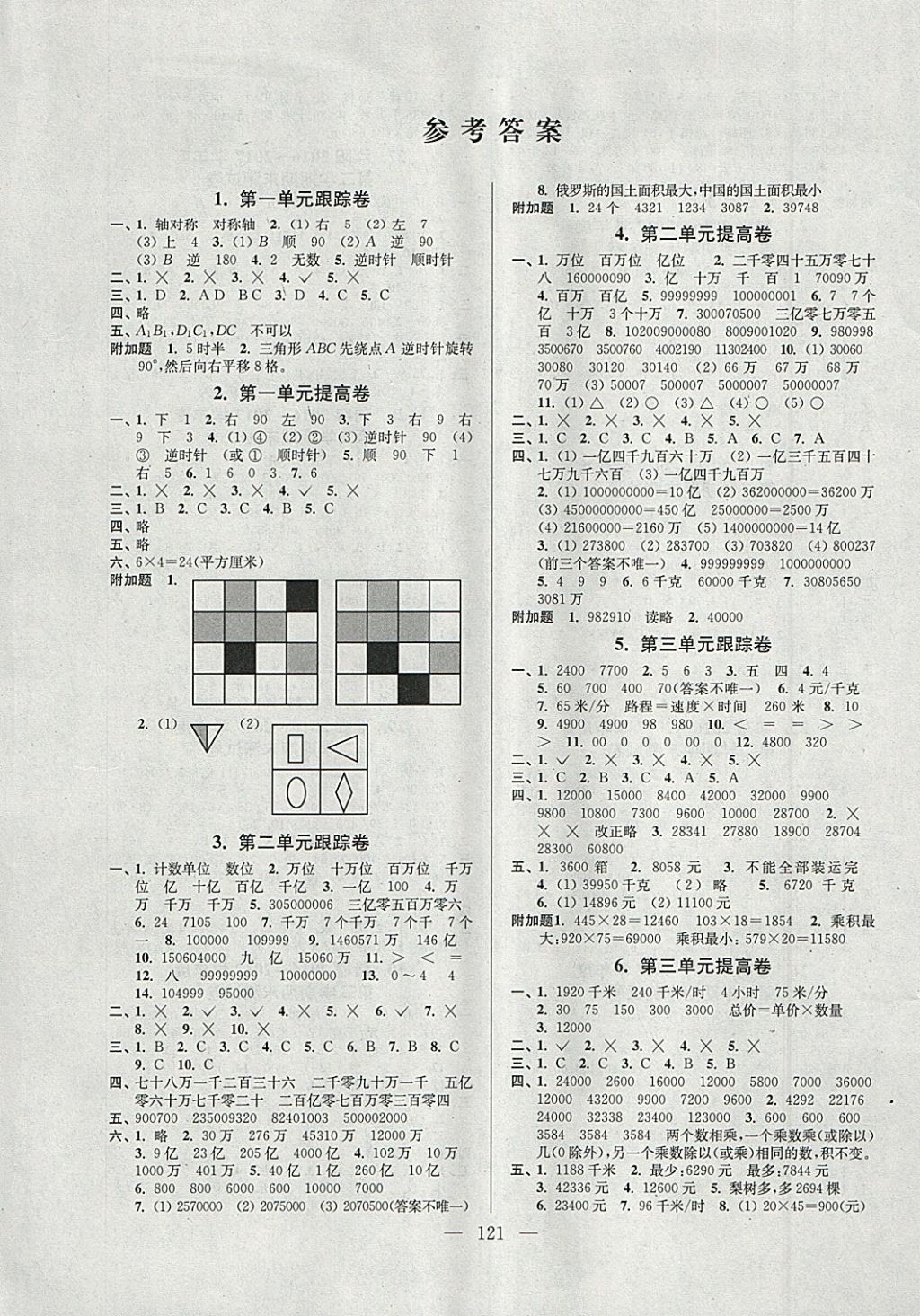 2018年梦想家大试卷四年级数学下册苏教版 参考答案第1页