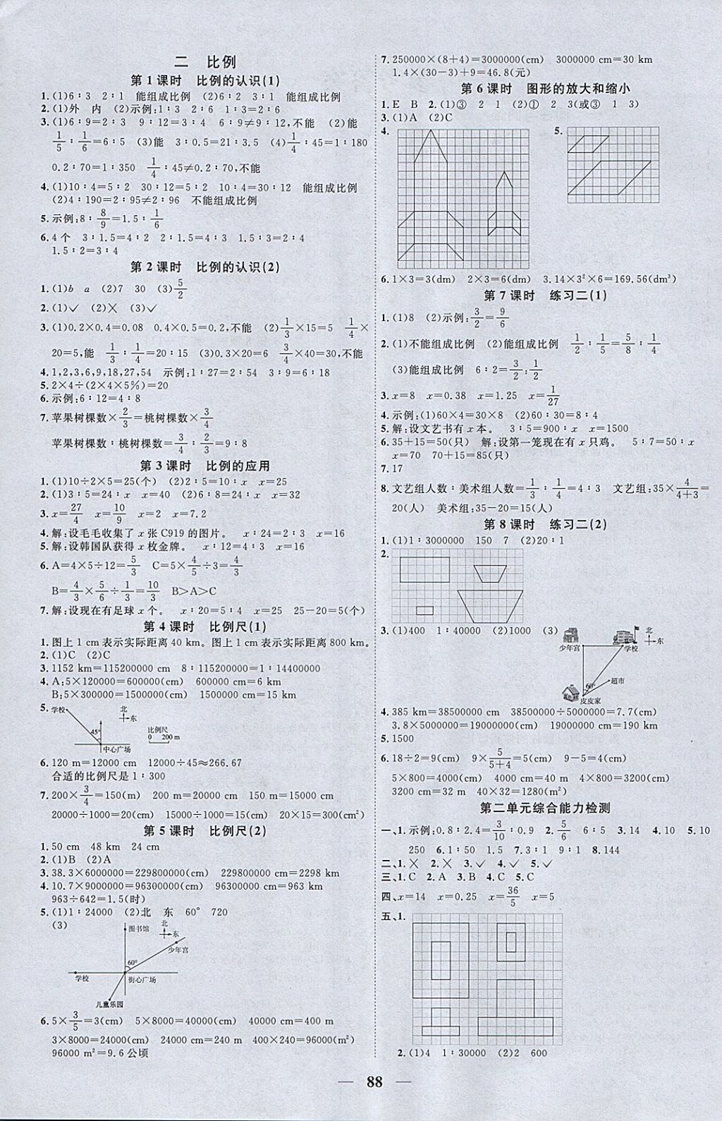 2018年陽光同學課時優(yōu)化作業(yè)六年級數(shù)學下冊北師大版 參考答案第2頁