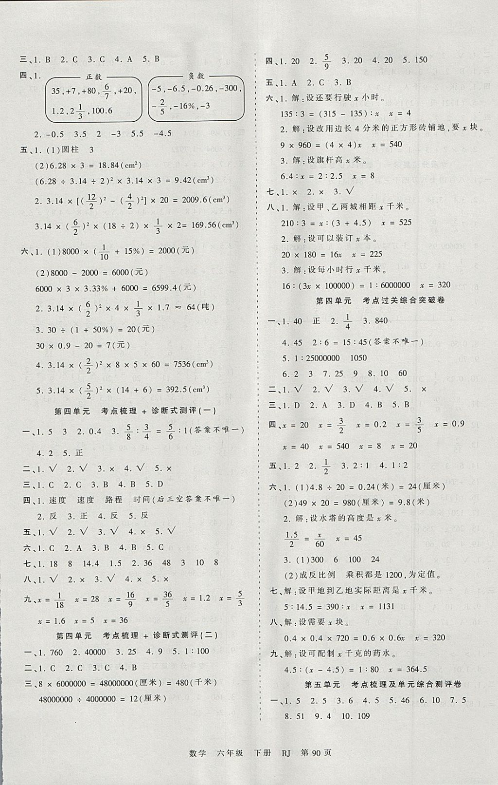 2018年王朝霞考点梳理时习卷六年级数学下册人教版 参考答案第2页