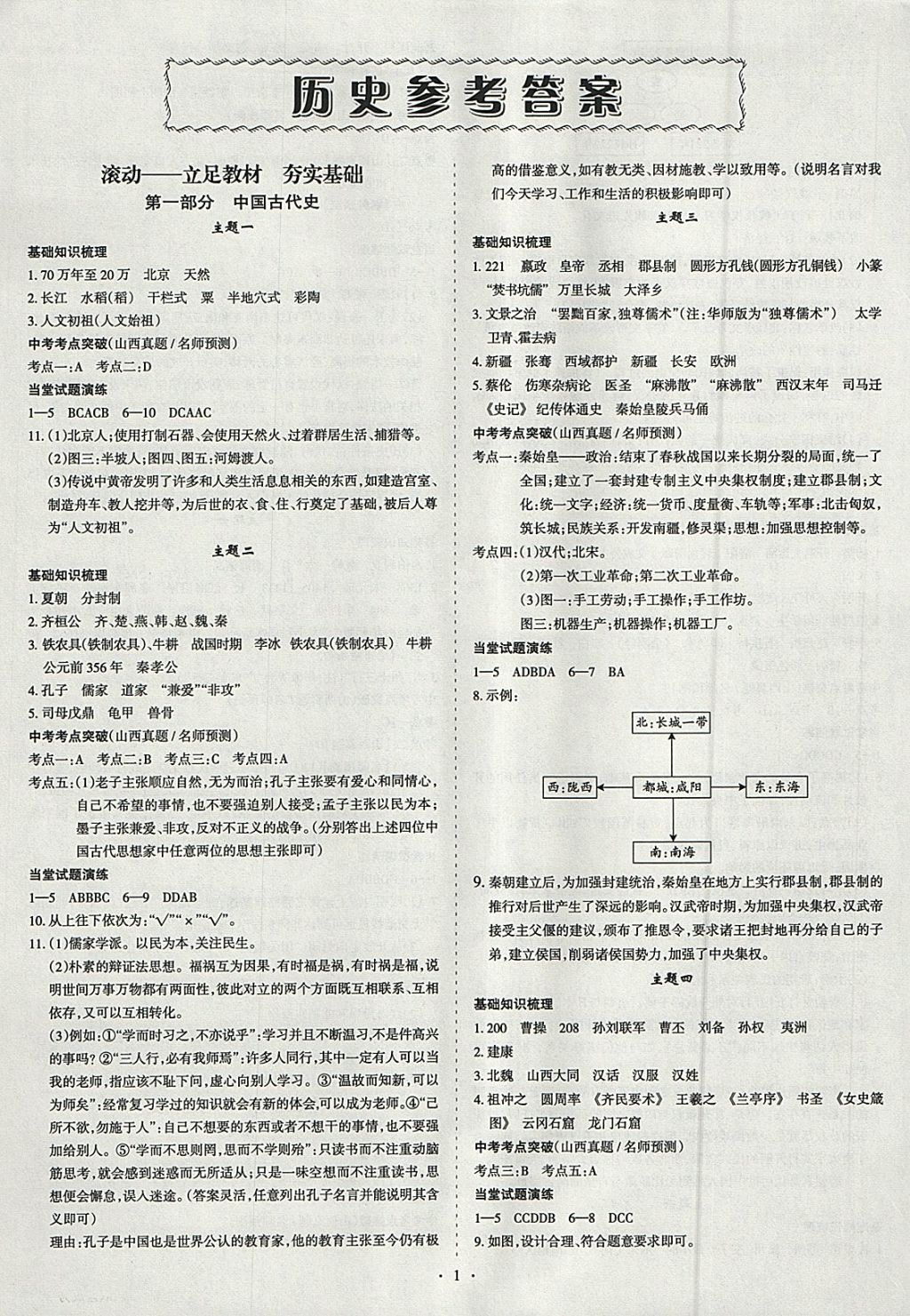 2018年山西中考滚动迁移中考总复习历史 参考答案第1页