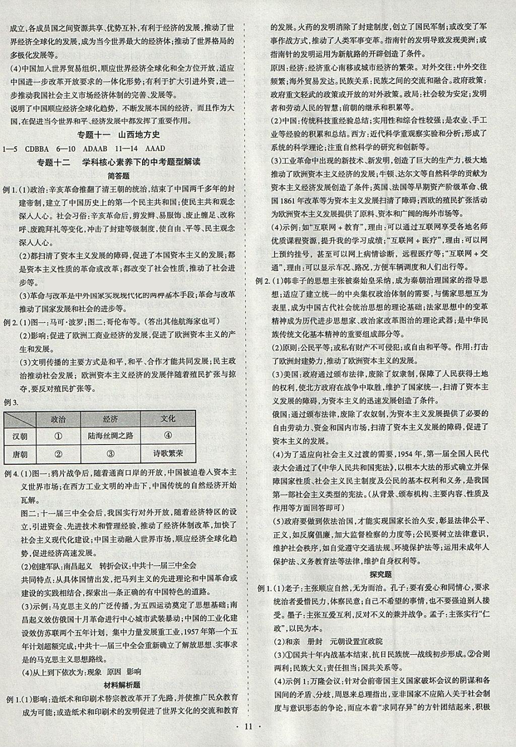 2018年山西中考滾動(dòng)遷移中考總復(fù)習(xí)歷史 參考答案第11頁