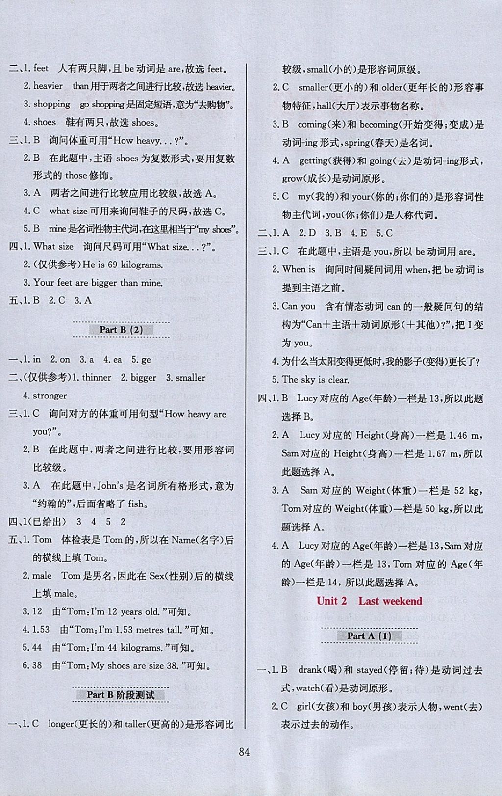 2018年小學(xué)教材全練六年級英語下冊人教PEP版三起 參考答案第4頁