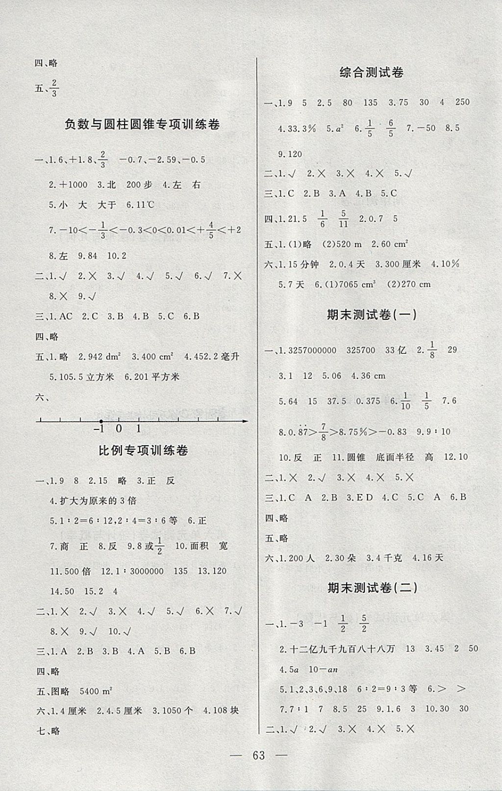 2018年小学知识与能力测试卷六年级数学下册 参考答案第3页