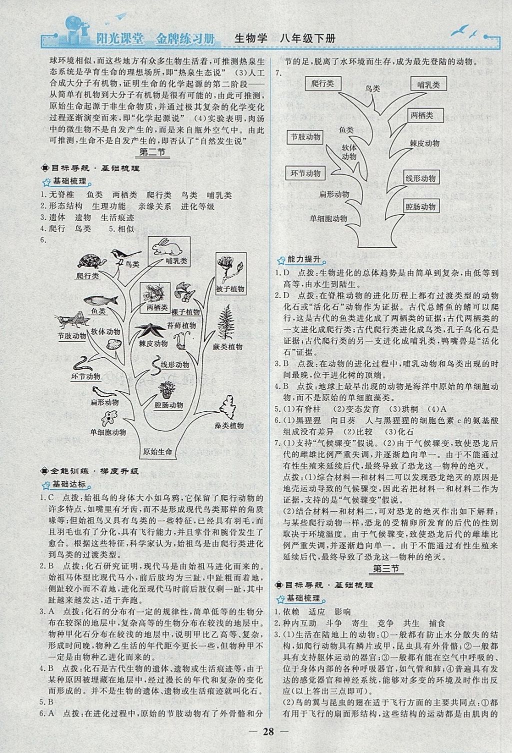 2018年阳光课堂金牌练习册八年级生物学下册人教版答案精英家教网