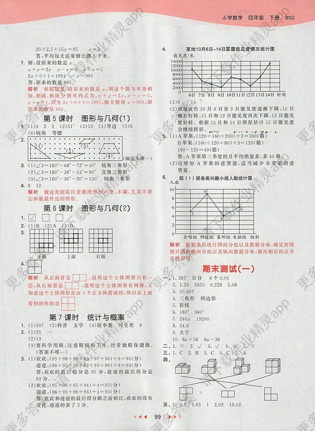 2018年53天天练小学数学四年级下册北师大版答案——青夏教育精英家教