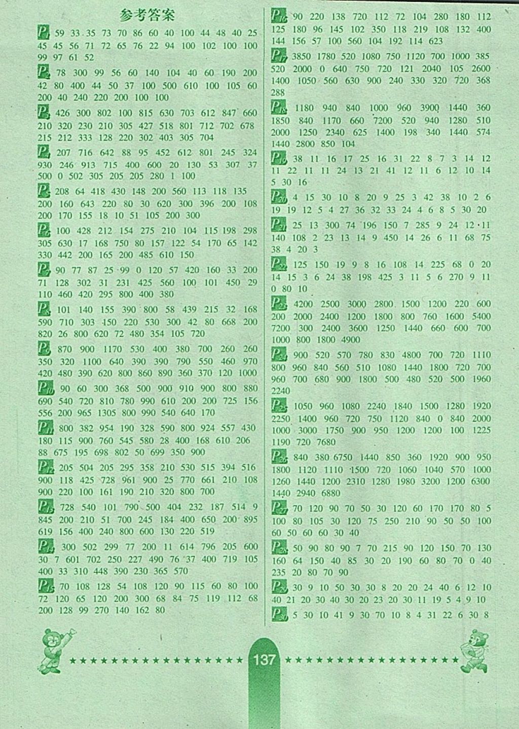 2018年口算题卡四年级数学下册人教版河北少年儿童出版社