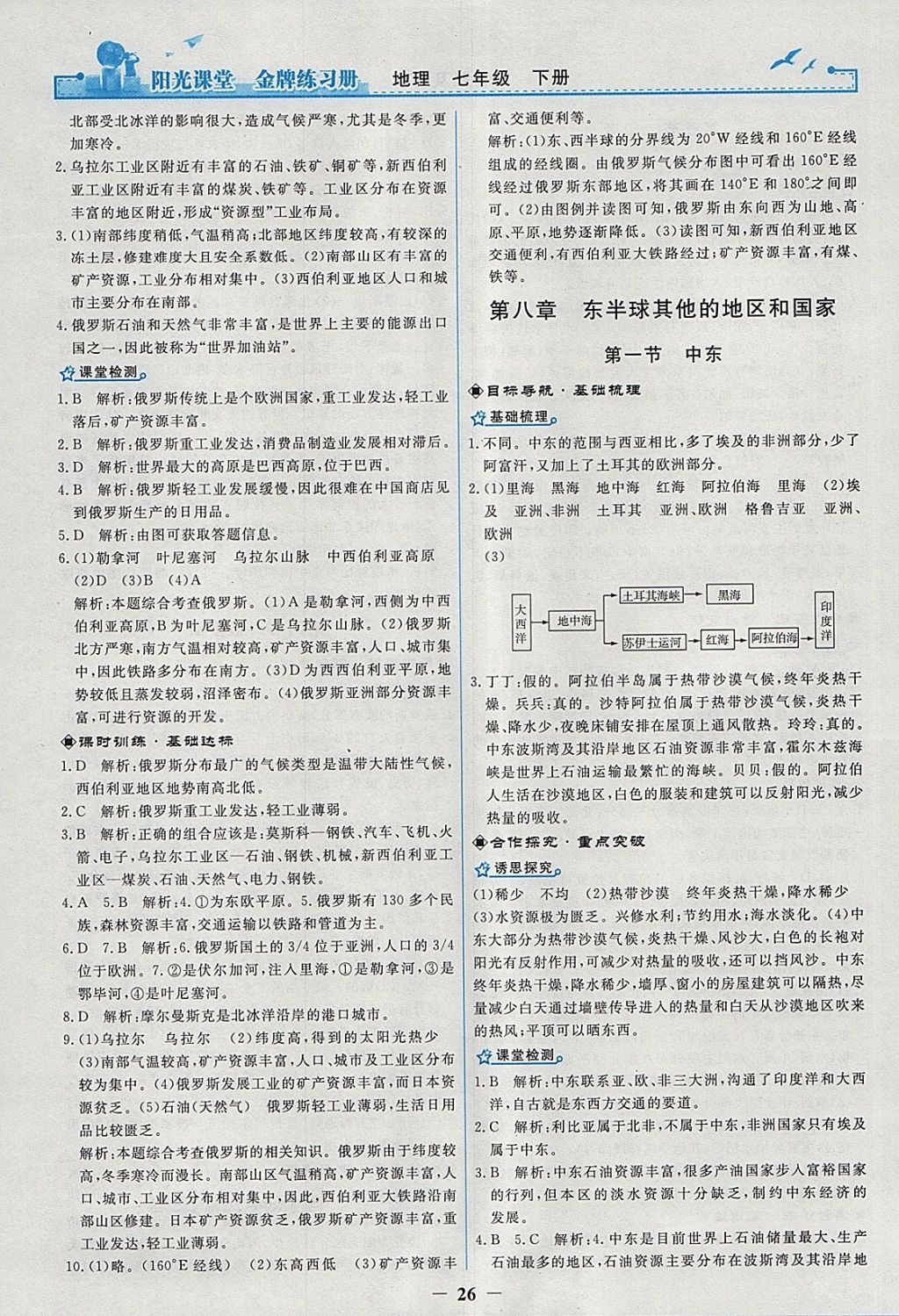 2018年阳光课堂金牌练习册七年级地理下册人教版 参考答案第6页